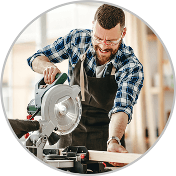 Man operating radial saw