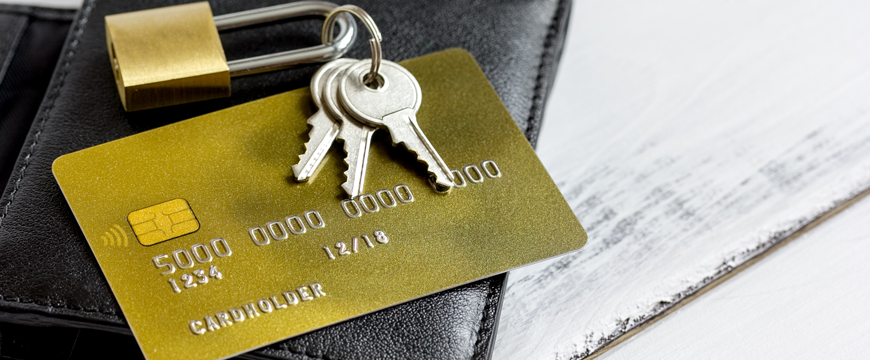 Wallet, Debit Card, and Padlock