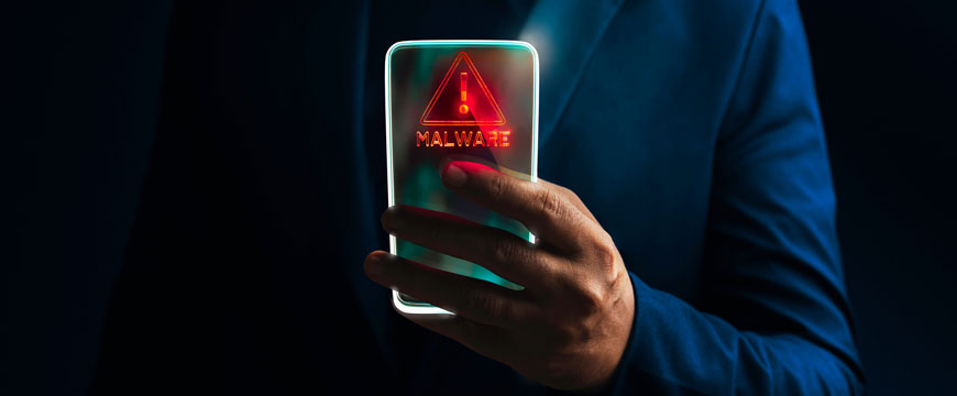 Person Holding Phone That Says "Malware"