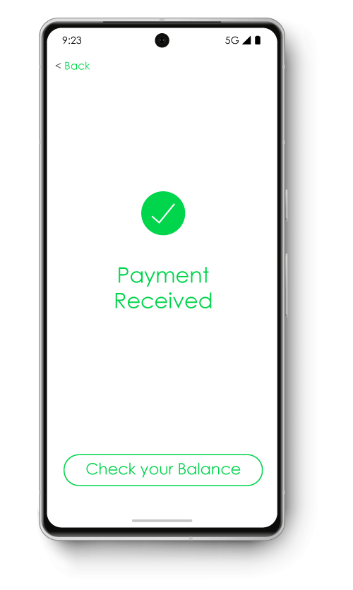 Phone displaying successful payment page