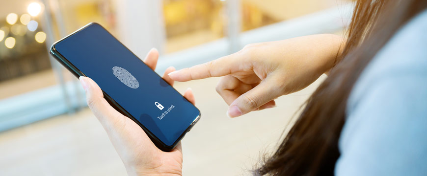 Woman using biometric login