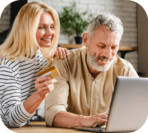 Couple using card to pay online